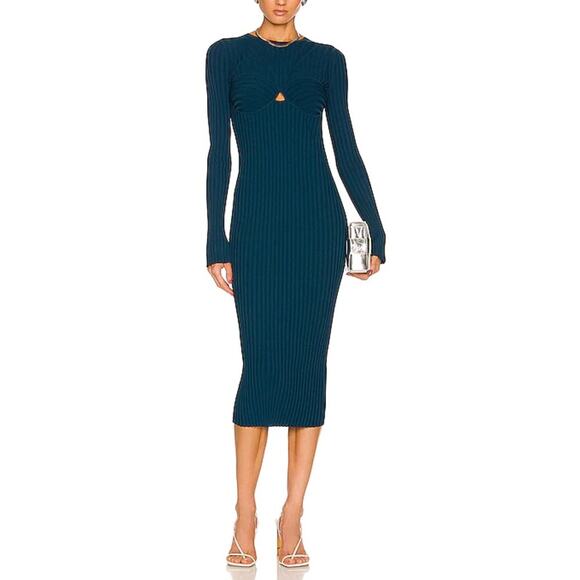Helmut Lang Ribbed Bra Neptune Long Sleeves Midi Dress Women’s Medium - Picture 1 of 12